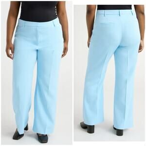 NWT Light Blue Tailored Wide Leg Pants Sz 4 High Rise Minimalist Office Chic
